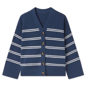 LAKE Nora Cotton Cardigan in Navy Ivory Stripe: SZ S